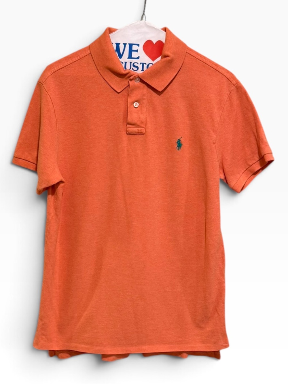 Ralph Lauren Orange Short-Sleeve Polo with Teal Pony - Straight from Dry Cleaner